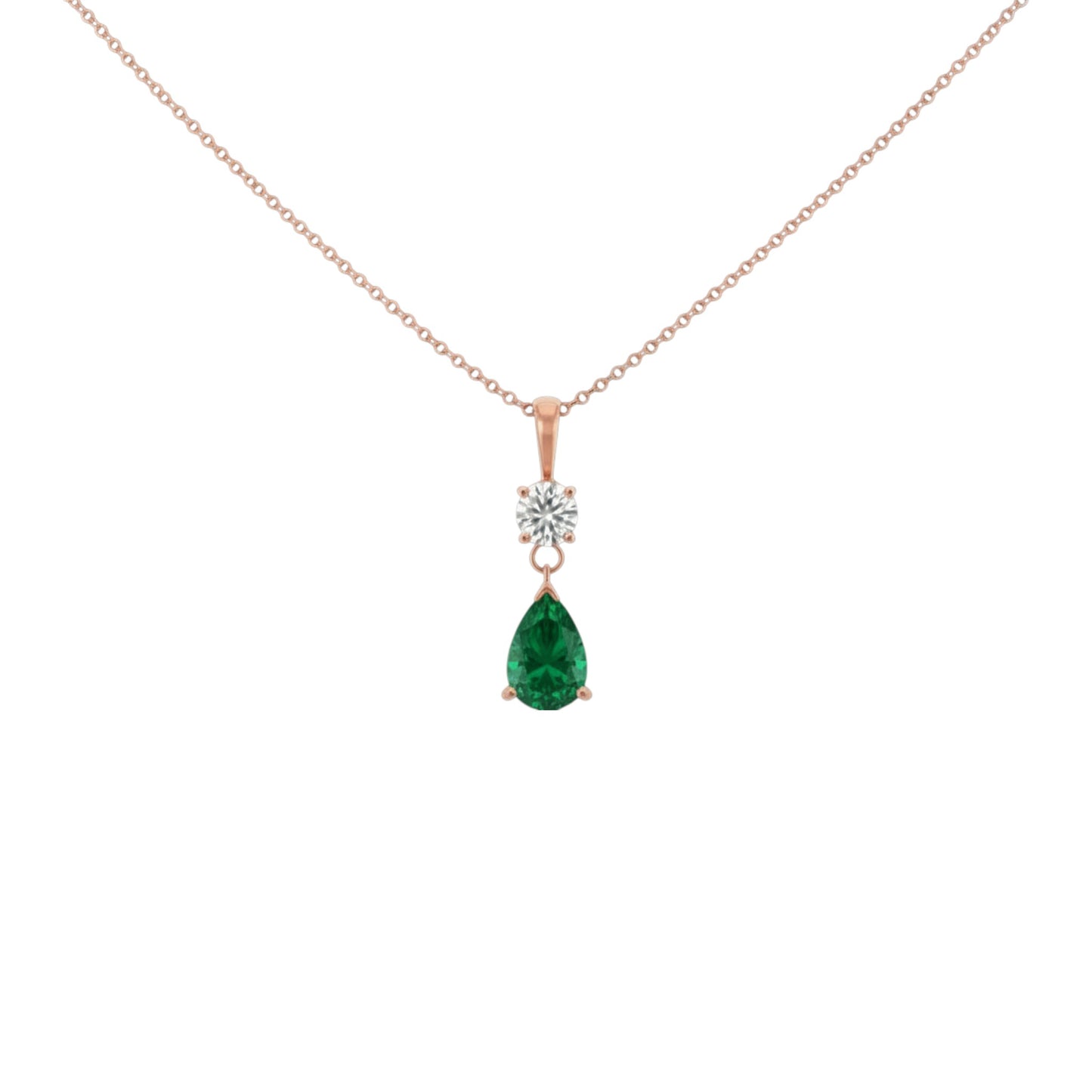 14Kt Gold Emerald Teardrop & Lab Grown Diamond Pendant