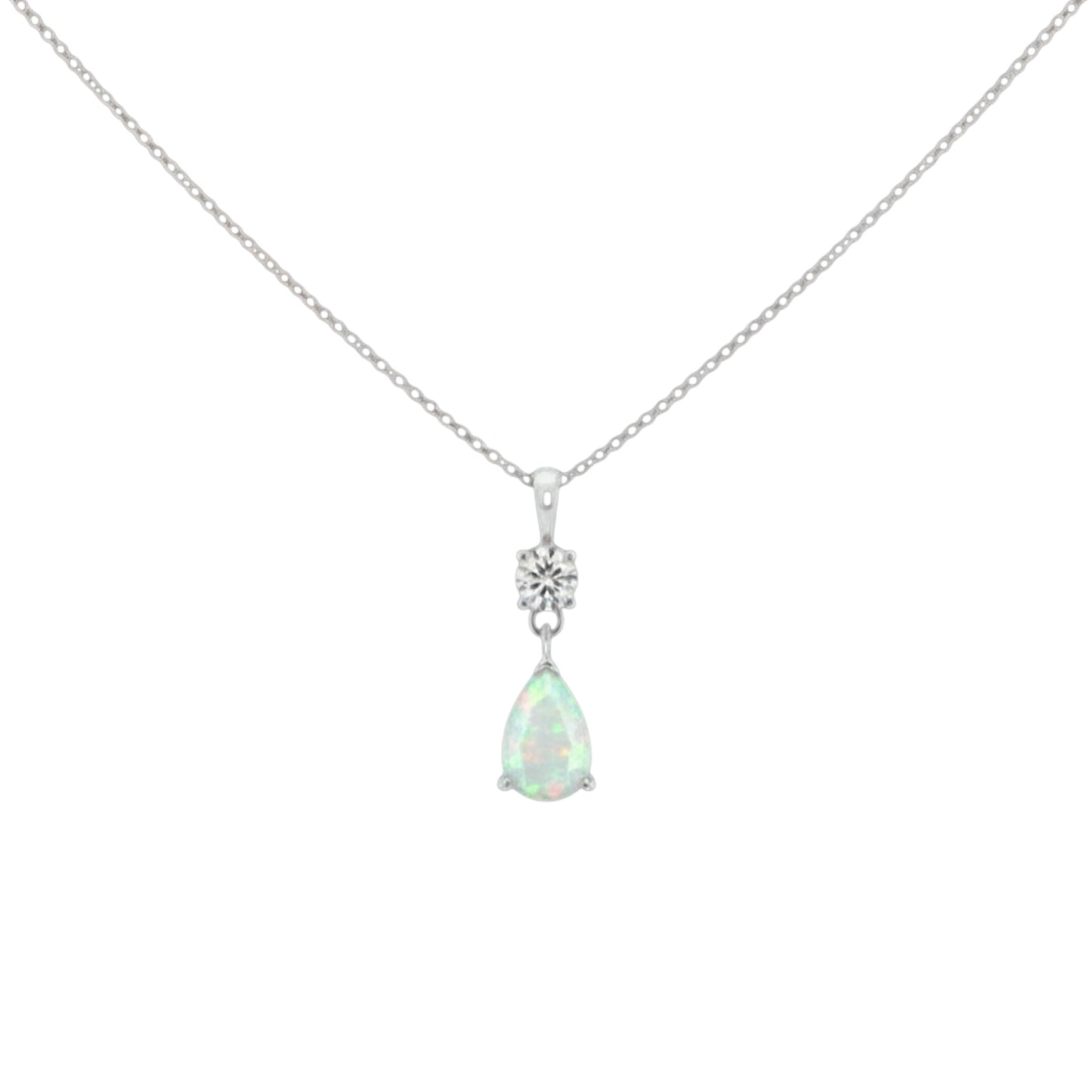 14Kt Gold Created Opal Teardrop & Lab Grown Diamond Pendant