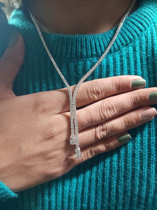 14Kt Gold 4.10 Ct 20-inch Lab Grown Diamond Tennis Necklace, Half Diamond Drop Tennis Necklace, Beautiful White Diamonds