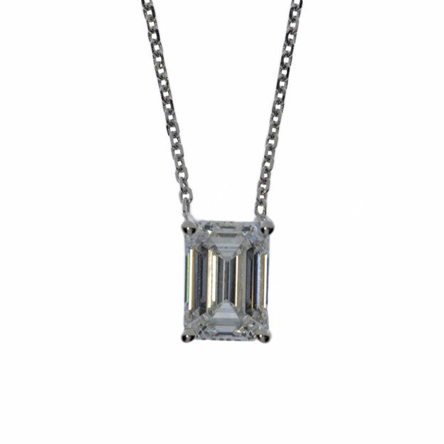 14Kt Gold 2 Ct Emerald Cut Lab Grown Diamond Pendant