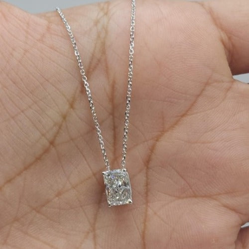 14Kt Gold 2 Ct IGI Certified Radiant Cut Lab Grown Diamond Pendant Necklace