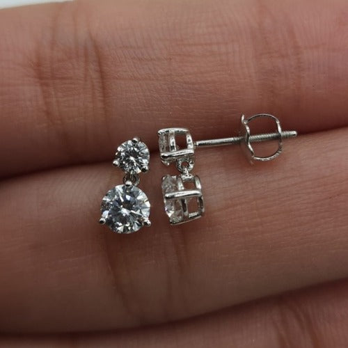 14Kt Gold 3 Prong 0.74 Ct 2 Stone Lab Grown Diamond Earrings