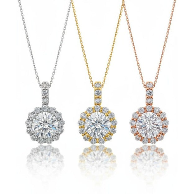 14K Gold 0.75 Ct Lab Grown Diamond Halo Solitaire Pendant Necklace