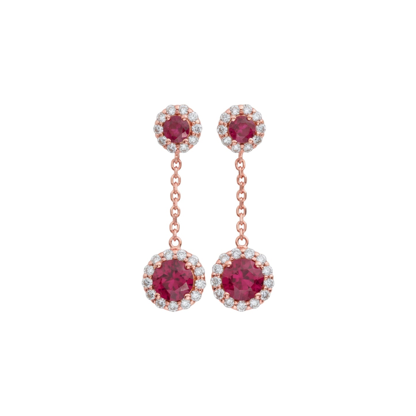 14Kt Gold 1.68 Ct Lab Grown Diamond & Ruby Halo Dangle Stud Earrings