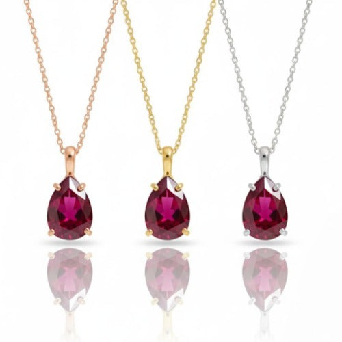14Kt Gold Ruby Teardrop Pendant Necklace