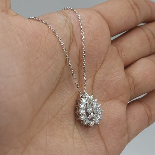14Kt Gold 2.52 Ct Teardrop Lab Grown Diamond Halo Pendant