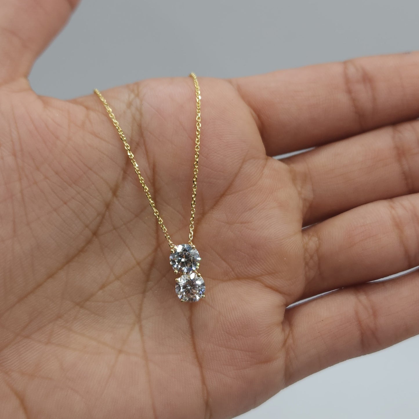 14Kt Gold 1.40 Ct 2 Stone Lab Grown Diamond Necklace Pendant