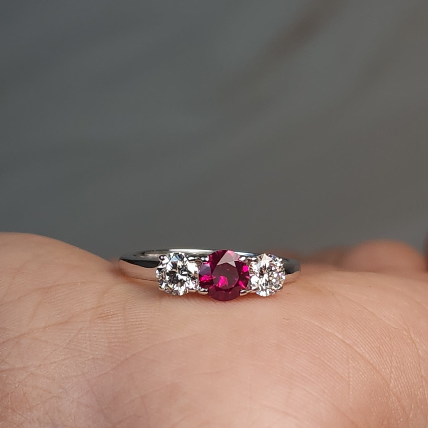 Created Ruby & Lab Grown Diamond Round ring .925 Sterling Silver