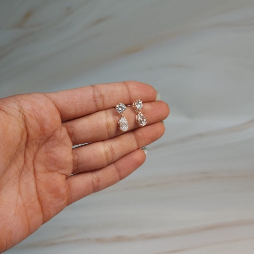 14Kt Gold 3 Prong 2.44 Ct 2 Stone Pear & Round Earrings Lab Grown Diamond Studs