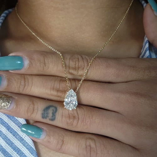 14Kt Gold 2 Ct IGI Certified Lab Grown Diamond Teardrop Pear Pendant Necklace