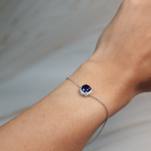 14Kt Gold Blue Sapphire Halo Bracelet