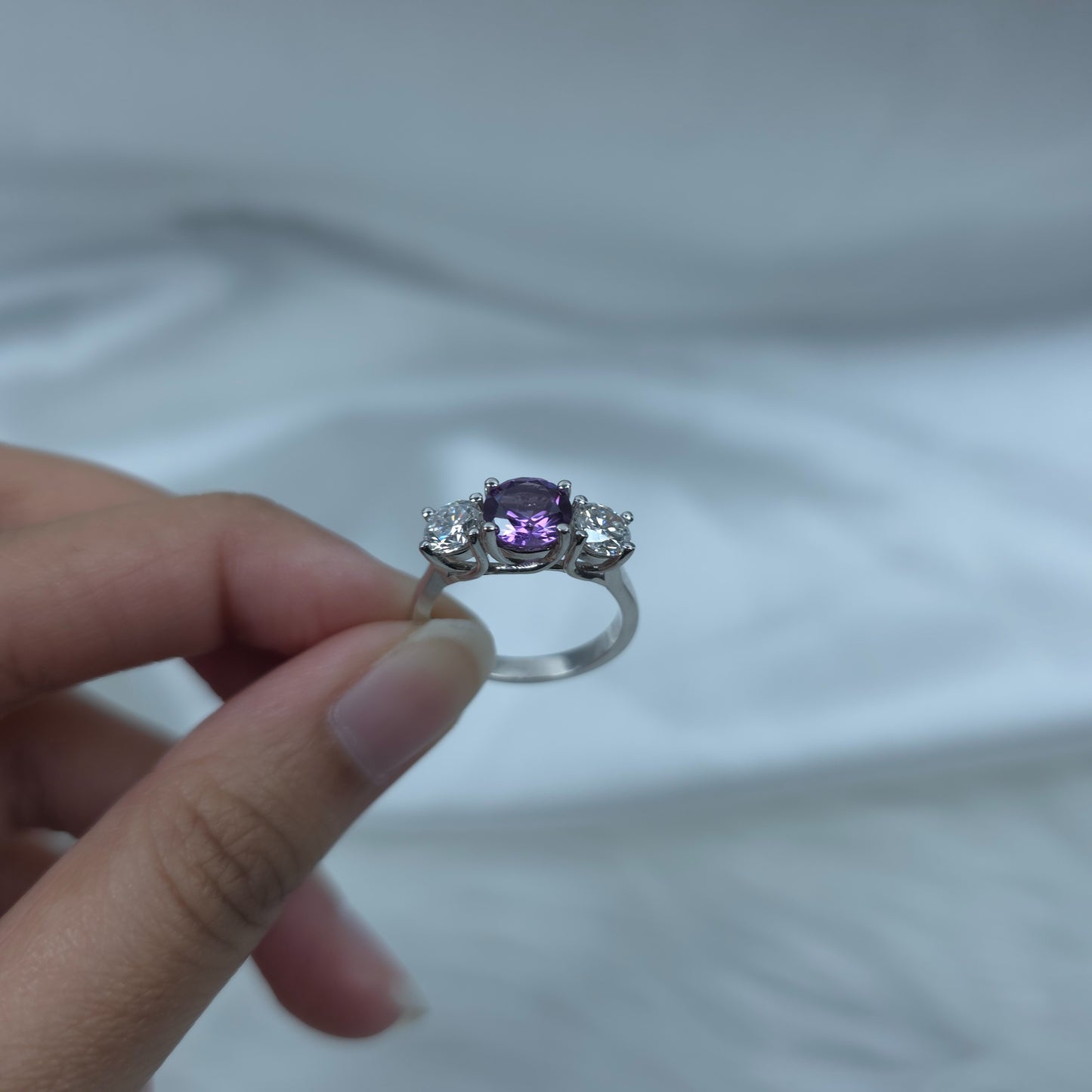 Created Alexandrite & 1Ct Lab Grown Diamond Round ring .925 Sterling Silver