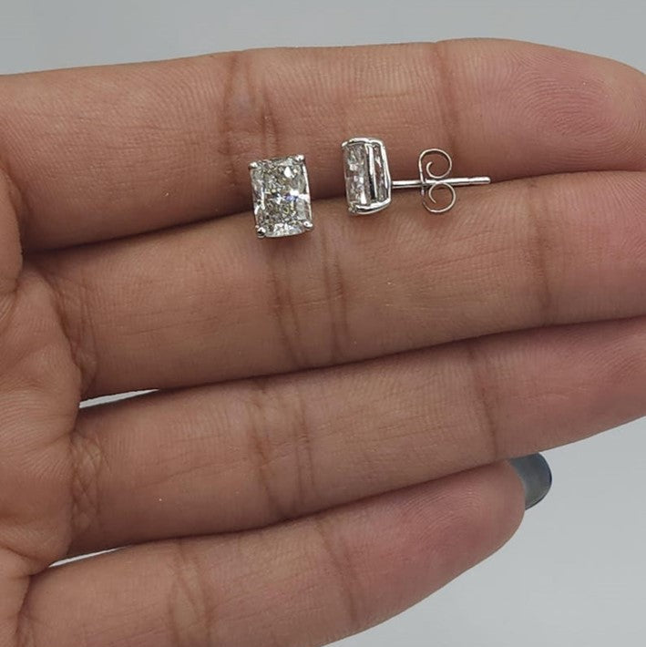 14Kt Gold 2 Ct Lab Grown Radiant Cut Diamond Stud Earrings