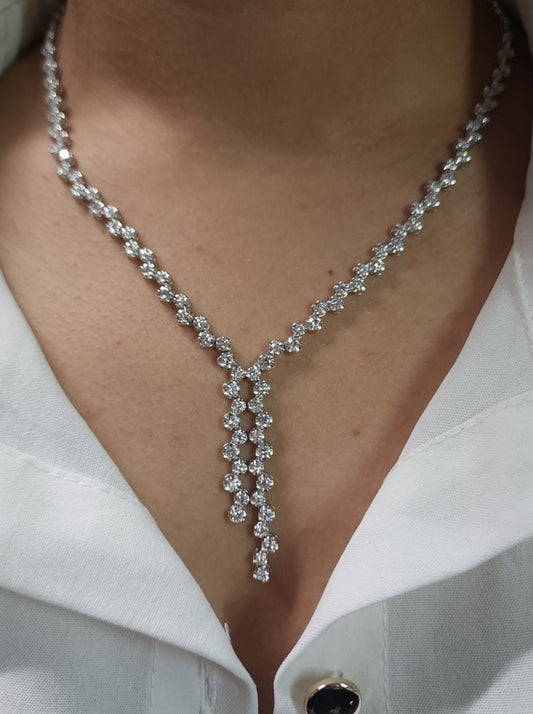 14Kt Gold 4.44 Ct 17-inch Lab Grown Diamond Half Diamond Drop Tennis Necklace