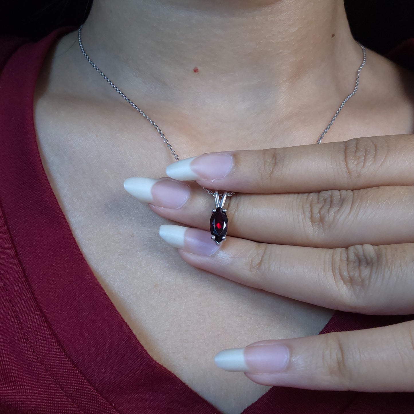 14Kt Gold Garnet Marquise Pendant