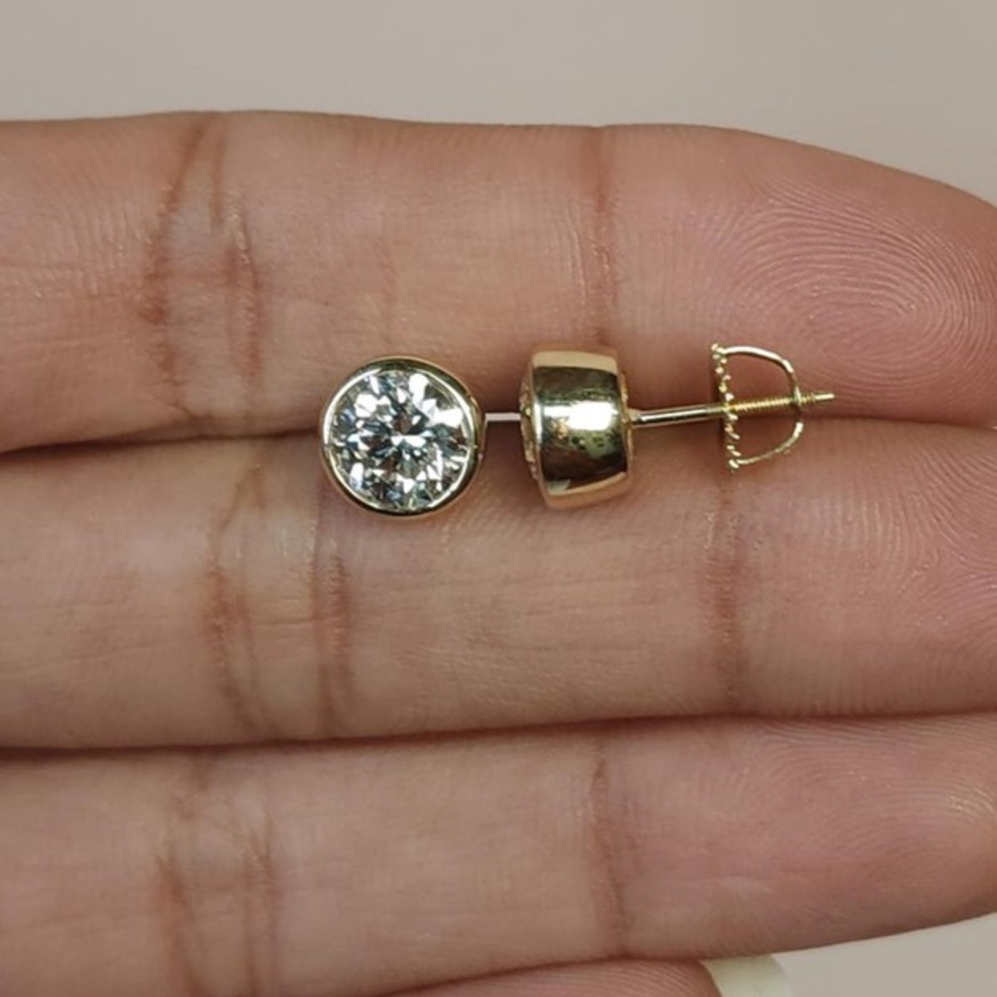 14Kt Gold 3 Ct Bezel Lab Grown Diamond stud Earrings