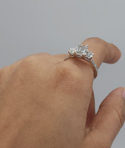 14K Gold Lab Grown 1.60 Ct 3 Stone Emerald Cut Diamond Ring