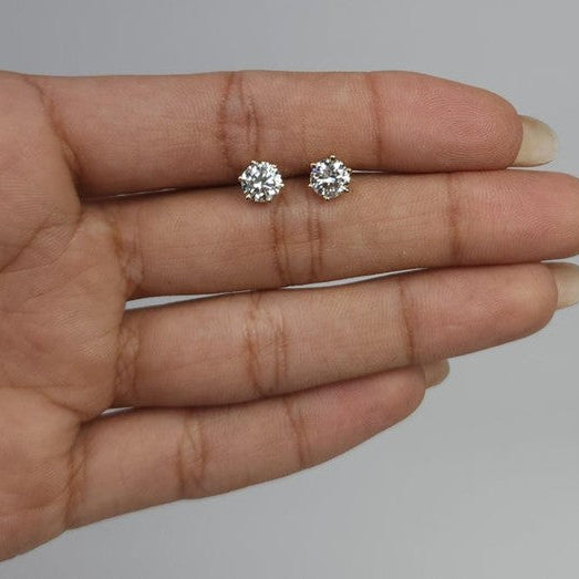 14Kt Gold 6 Prong 1Ct Lab Grown Diamond Stud Earrings