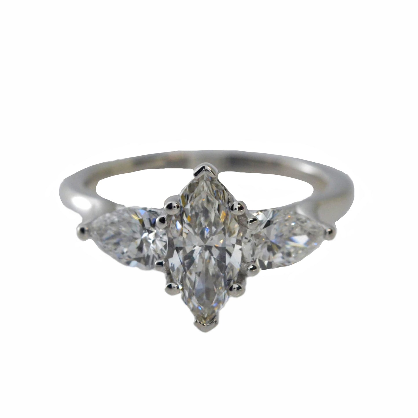 14Kt Gold 2 Ct Lab Grown Diamond Marquise & Teardrop Pear 3 Stone Engagement Ring