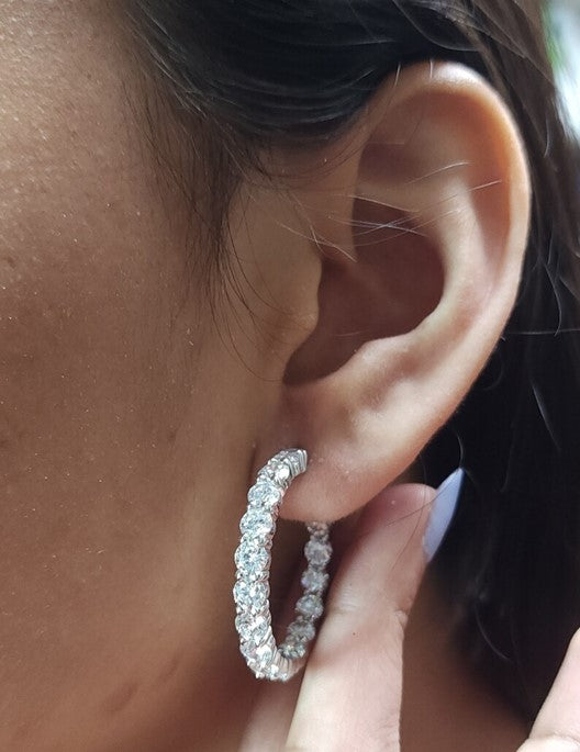 14Kt Gold Ct Lab Grown Inside Outside Diamond Hoop Earrings