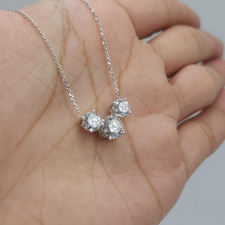 14Kt Gold 2 Ct Lab Grown Diamond 3 Stone Diamond Pendant Necklace
