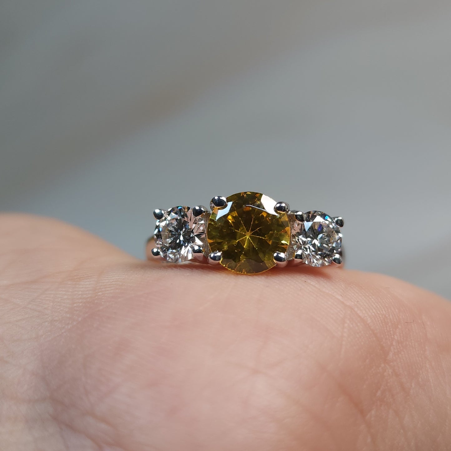Simulated Yellow Citrine & 1Ct Lab Grown Diamond Round ring .925 Sterling Silver
