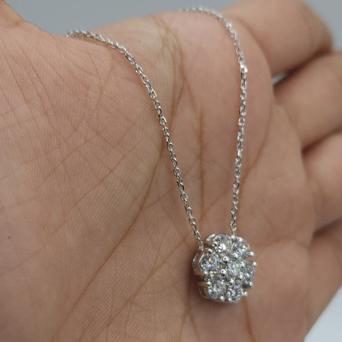 14Kt Gold 1.05 Ct Lab Grown Cluster Diamond Pendant Necklace