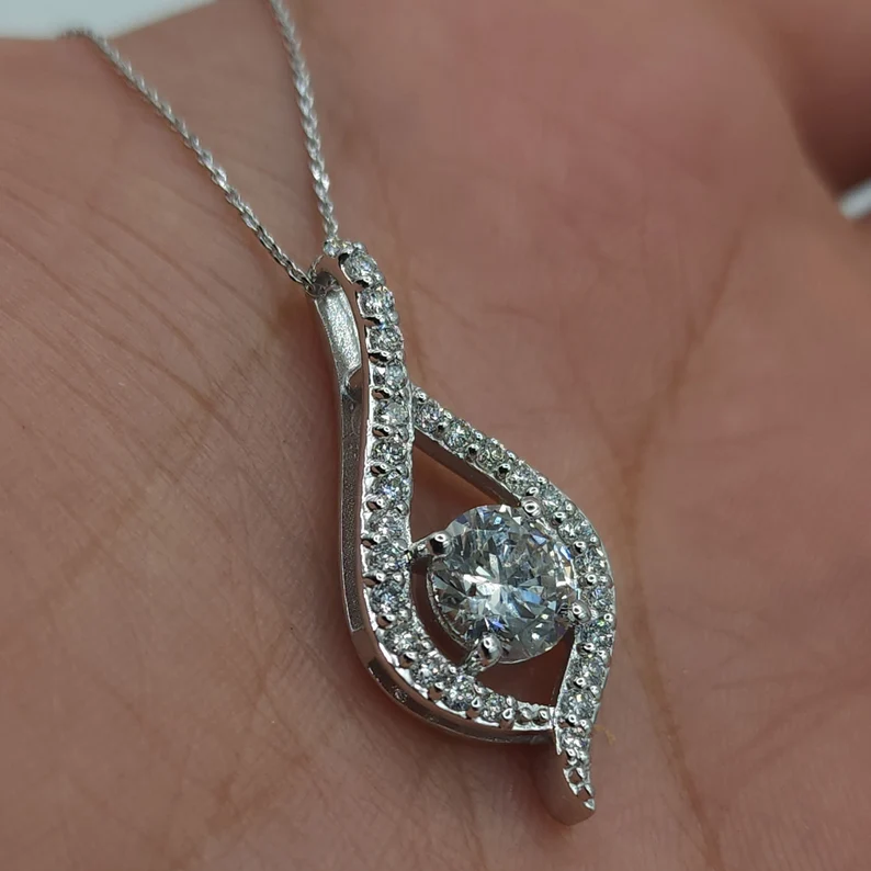 14K Gold 1.41 Ct Lab Grown Diamond Solitaire Pendant Necklace