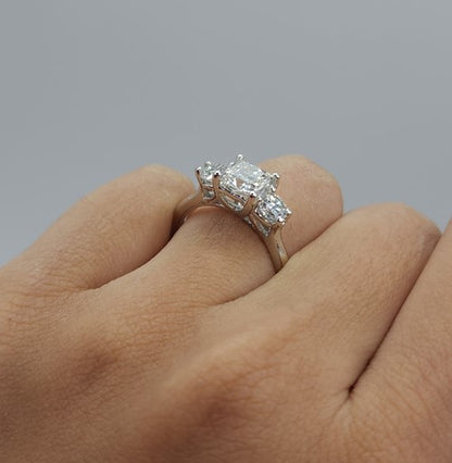 14K Gold Lab Grown 1.60 Ct 3 Stone Princess Cut Diamond Ring