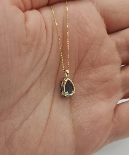 14Kt Gold London Blue Topaz Teardrop Pendant