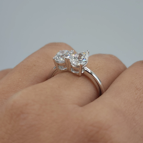 14Kt Gold 1.65 Ct Lab Grown Diamond Teardrop & Round 2 Stone Ring