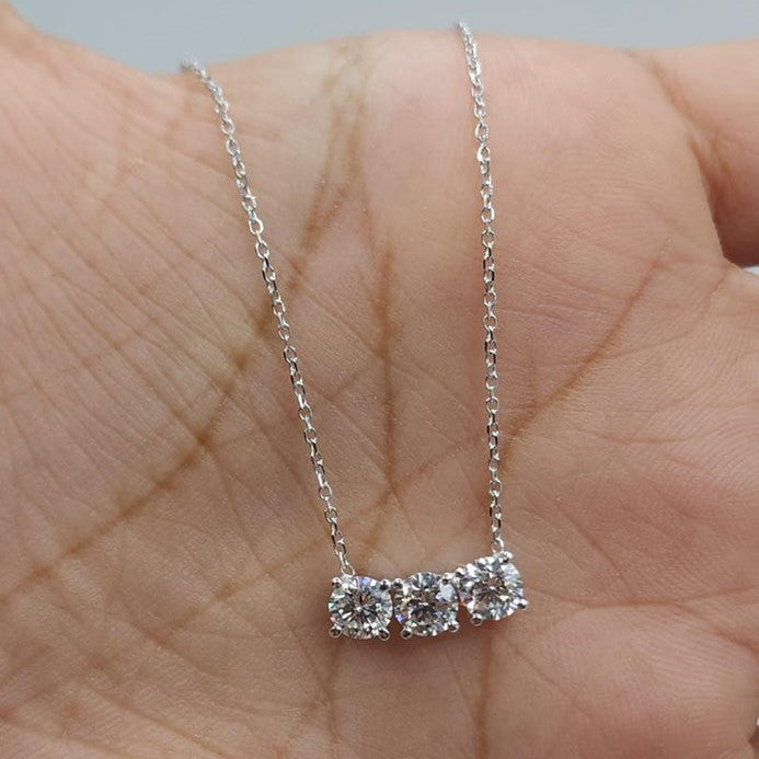 14Kt Gold 0.90 Ct 3 Stone Lab Grown Diamond Pendant Necklace