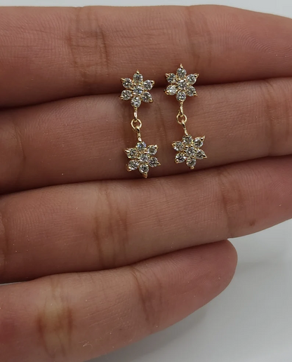 14Kt Gold 0.56 Ct Lab Grown Cluster Star Flower Diamond Dangle Stud Earrings