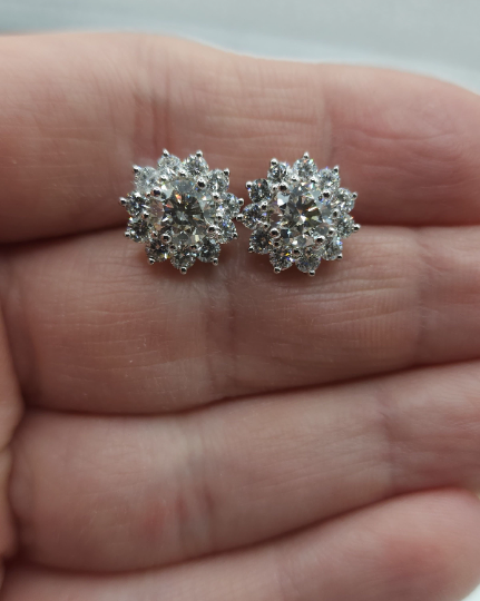 14Kt Gold 3.34 Ct Lab Grown Halo Diamond Earrings