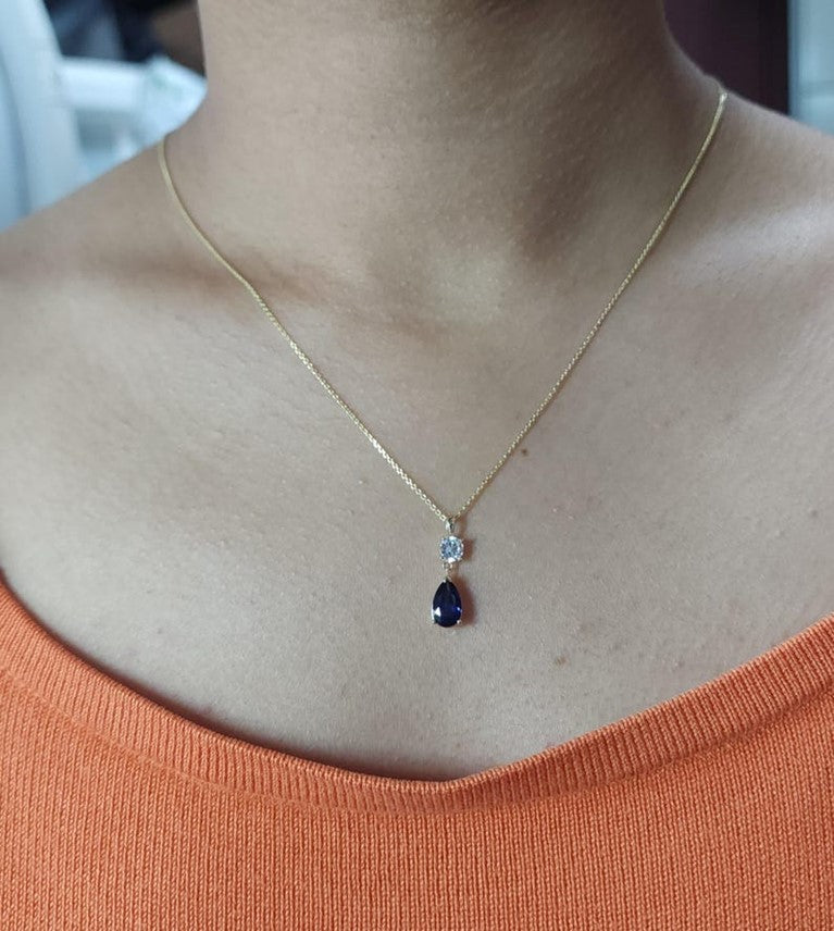 Blue sapphire 2024 and diamond tear drop necklace