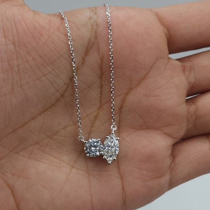 14Kt Gold 1.50 Ct 2 Stone Marquise & Round Lab Grown Diamond Necklace
