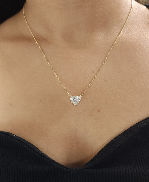 14Kt Gold Ct Prong Heart Lab Grown Diamond Pendant Necklace