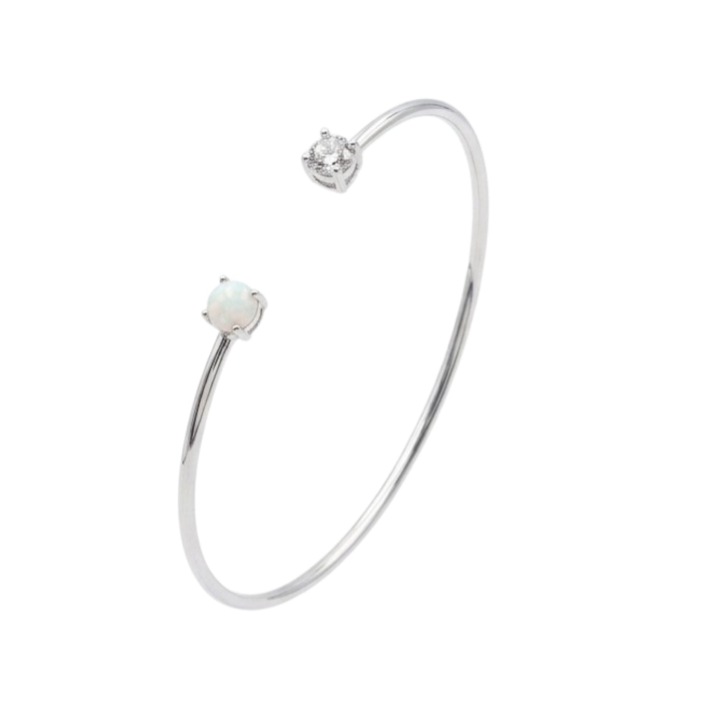 14Kt Gold Opal and Lab Grown Diamond Open Cuff Bangle