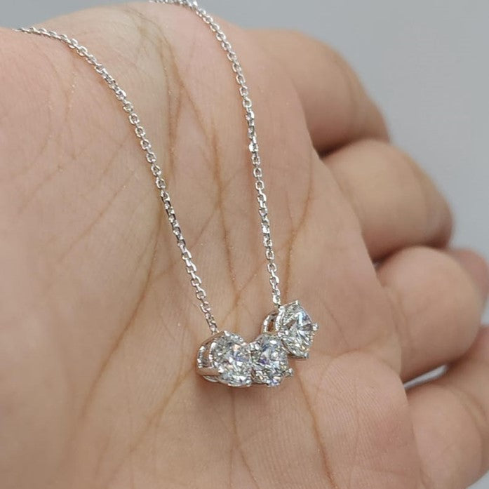 14Kt Gold 1.50 Ct Lab Grown Diamond 3 Stone Diamond Pendant Necklace