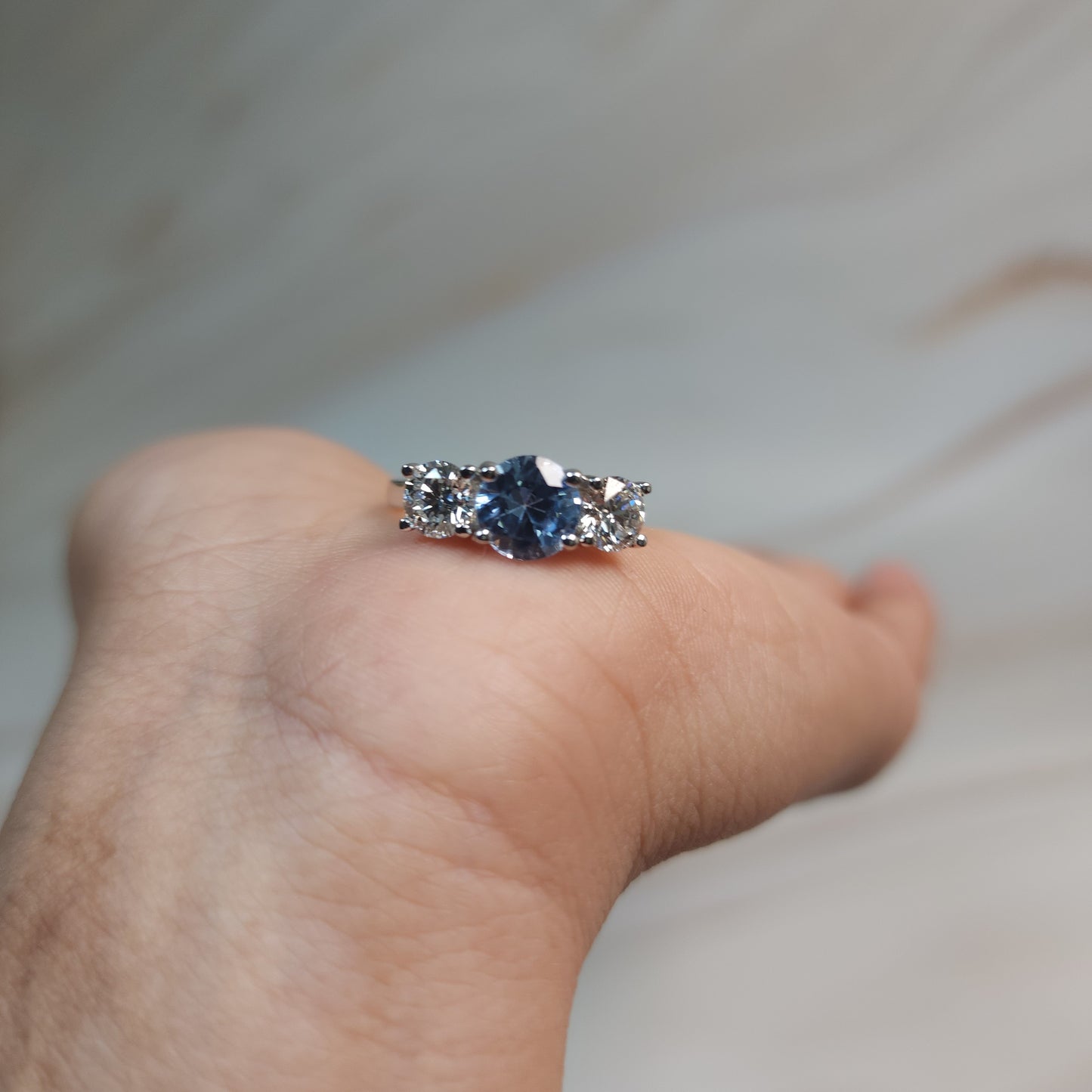 Created Natural Aquamarine & Lab Grown Diamond Round ring .925 Sterling Silver