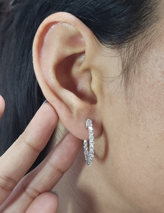 14Kt Gold Ct Lab Grown Inside Outside Diamond Hoop Earrings