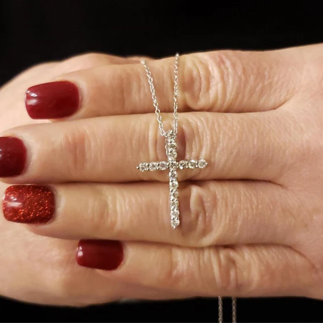 14Kt Gold 0.78 Ct Lab Grown Diamond Cross Pendant Necklace