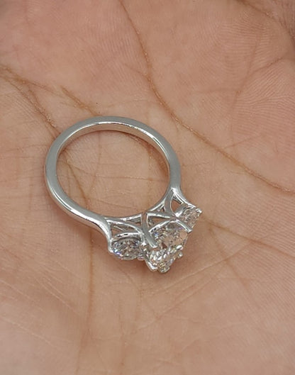 14Kt Gold 2.50 Ct Lab Grown Diamond Teardrop Pear 3 Stone Engagement Ring