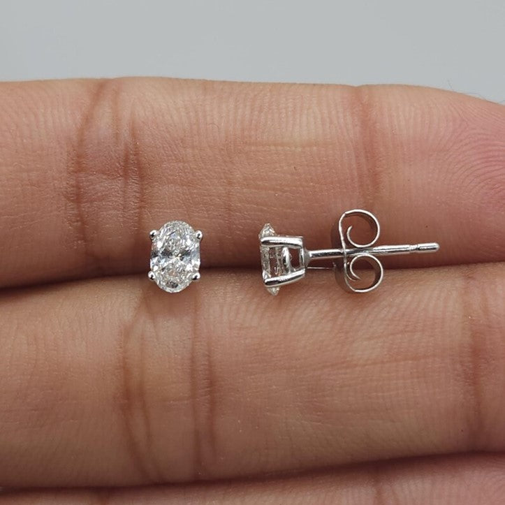 14Kt Gold 0.50 Ct Oval Lab Grown Diamond Stud Earrings