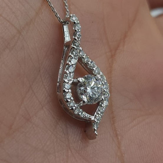 14Kt Gold 1 Ct Lab Grown Diamond Solitaire Halo Diamond Pendant Necklace