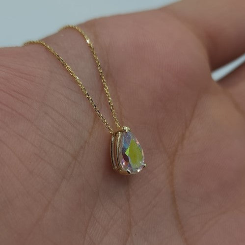 14Kt Gold Mercury Mist Mystic Topaz Teardrop Pendant Necklace