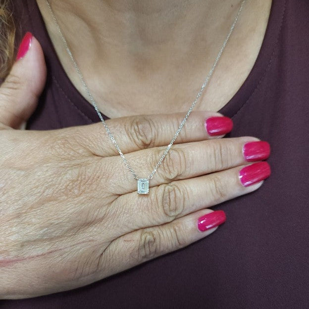 14Kt Gold 2 Ct Emerald Cut Lab Grown Diamond Pendant