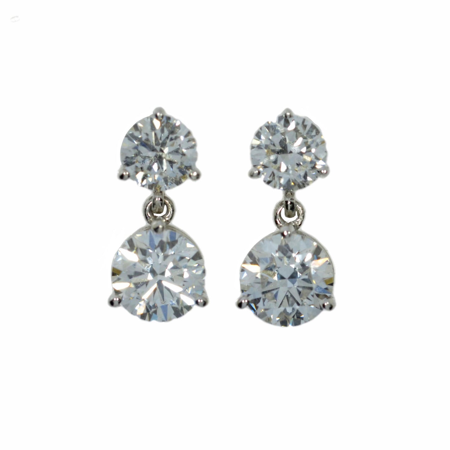 14Kt Gold 3 Ct Lab Grown Diamond 3 Prong Dangle Stud Earrings