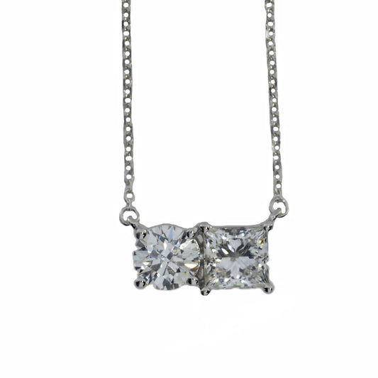 14Kt Gold 1.70 Ct 2 Stone Princess Cut & Round Lab Grown Diamond Necklace