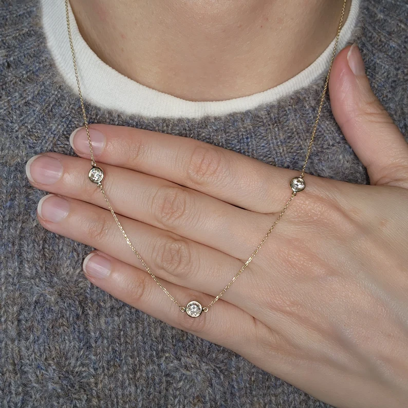 14Kt Gold 0.90 Ct Lab Grown Diamond by the Yard Necklace